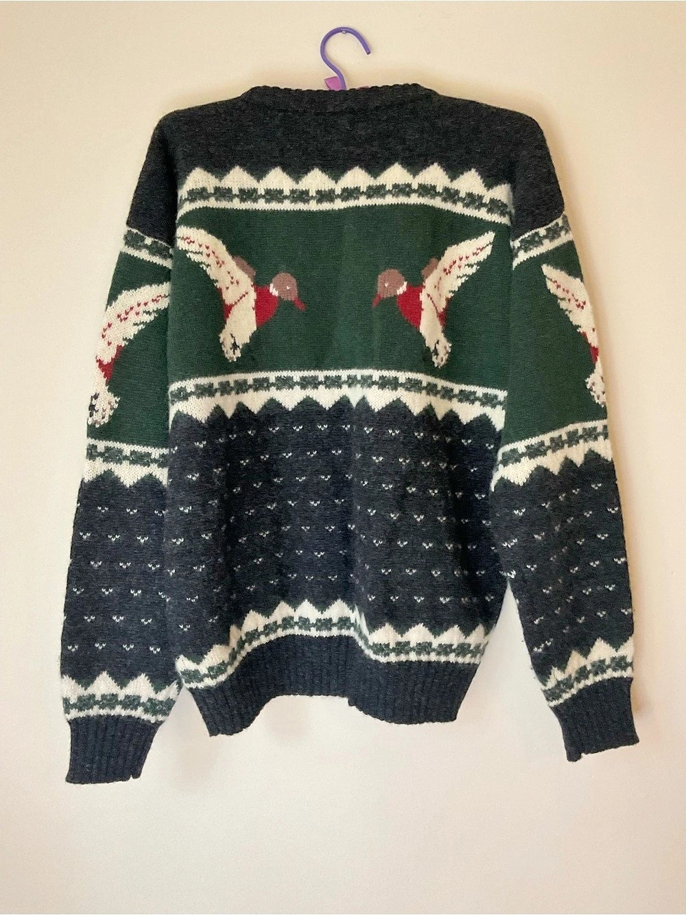 Woolrich Vintage Mallard Duck Fair Isle Wool Sweater Men's Medium - Picture 2 of 5